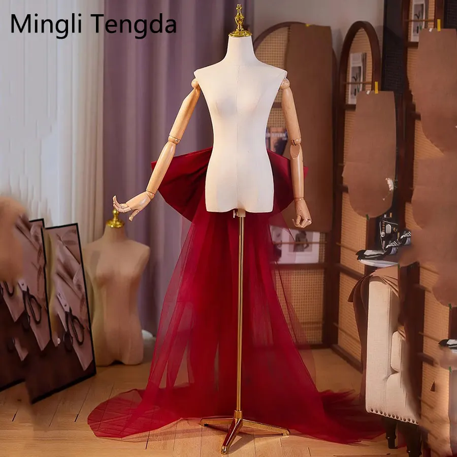 Фото Mingli Tegnda красный бант ручной работы с большим тюлевым шлейфом, свадебные аксессуары, высококачественный свадебный пояс, аксессуары для невесты, декоративные №3