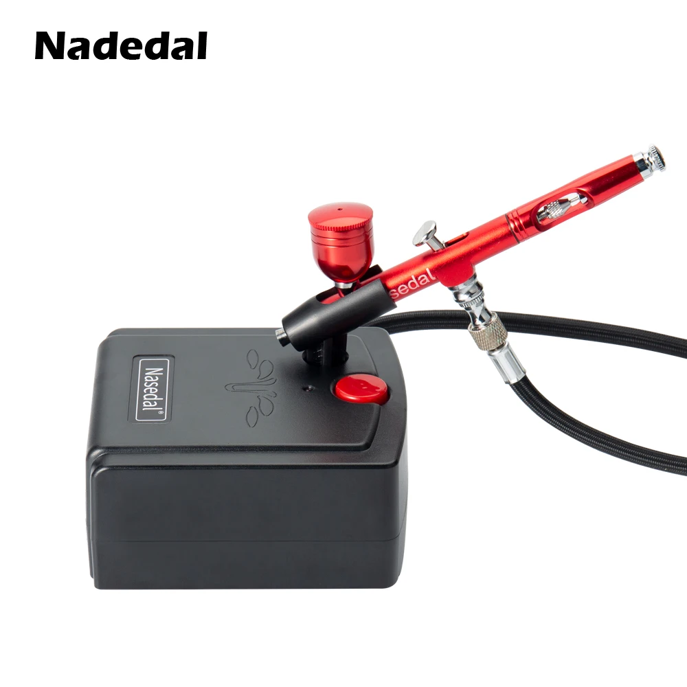 

Nasedal Airbrush Compressor Kit Red 0.3mm Dual-Action Air Brush 7cc for Makeup Nail Art Tattoo Model Body Car Painting