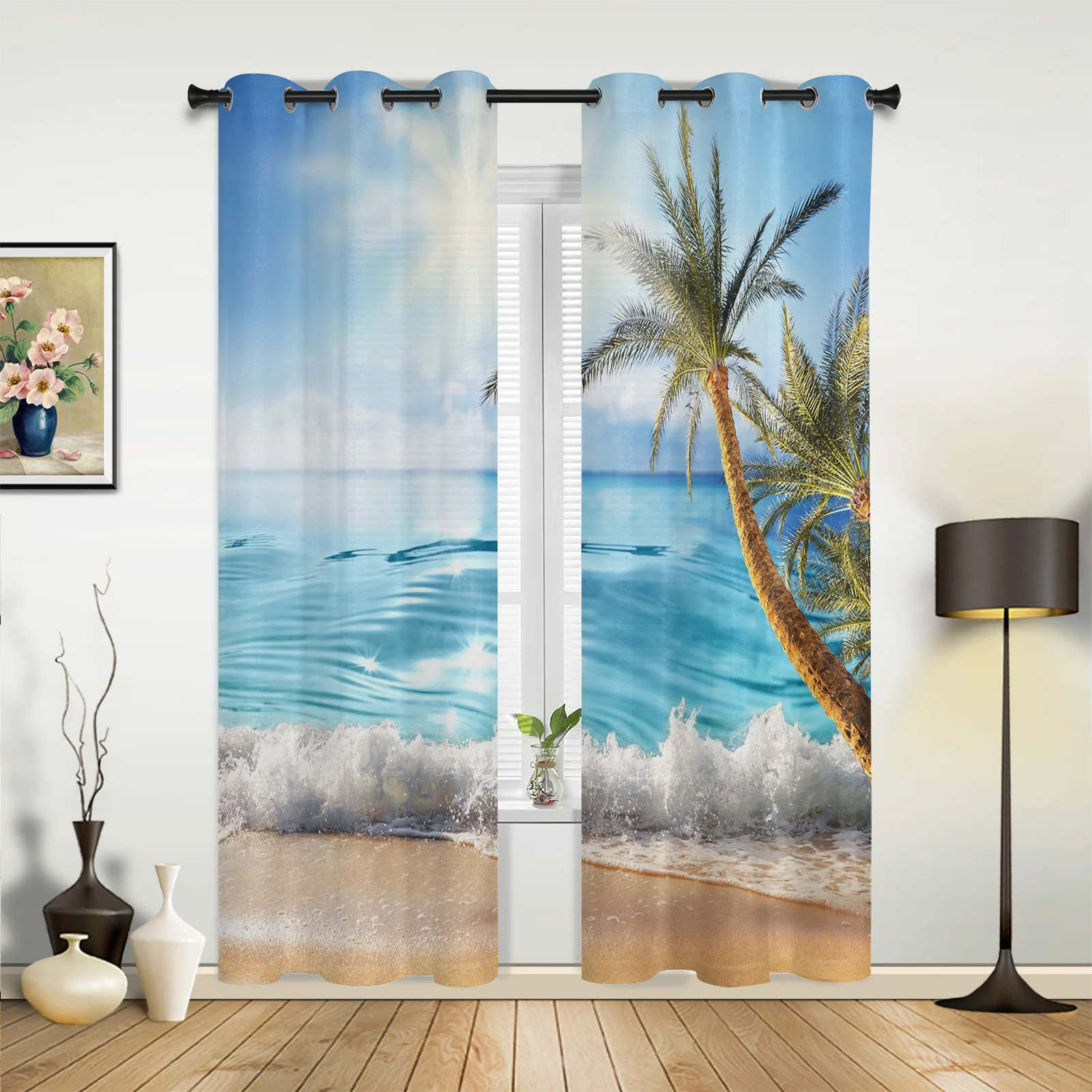 

Beach Waves Coconut Trees Curtains for Bedroom Living Room Drapes Kitchen Children's Room Window Curtain Modern Home Decor