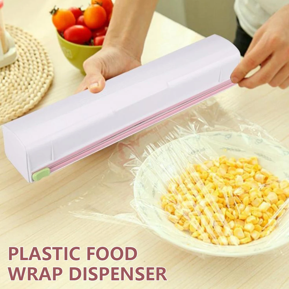 

Plastic Wrap Dispenser with Slide Cutter Reusable Food Wrap Cutter Household Cling Film Cutter Refillable Cling Film Dispenser