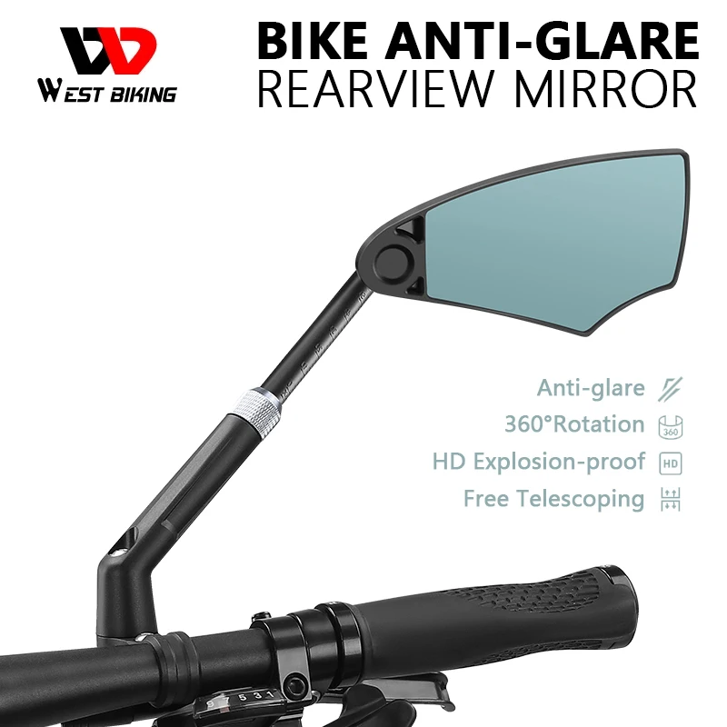 

WEST BIKING Anti-Glare Bicycle Rearview Mirror Telescopic Flexible 360 Wide Angle MTB E-Bike Electric Scooter HD Rearview Mirror