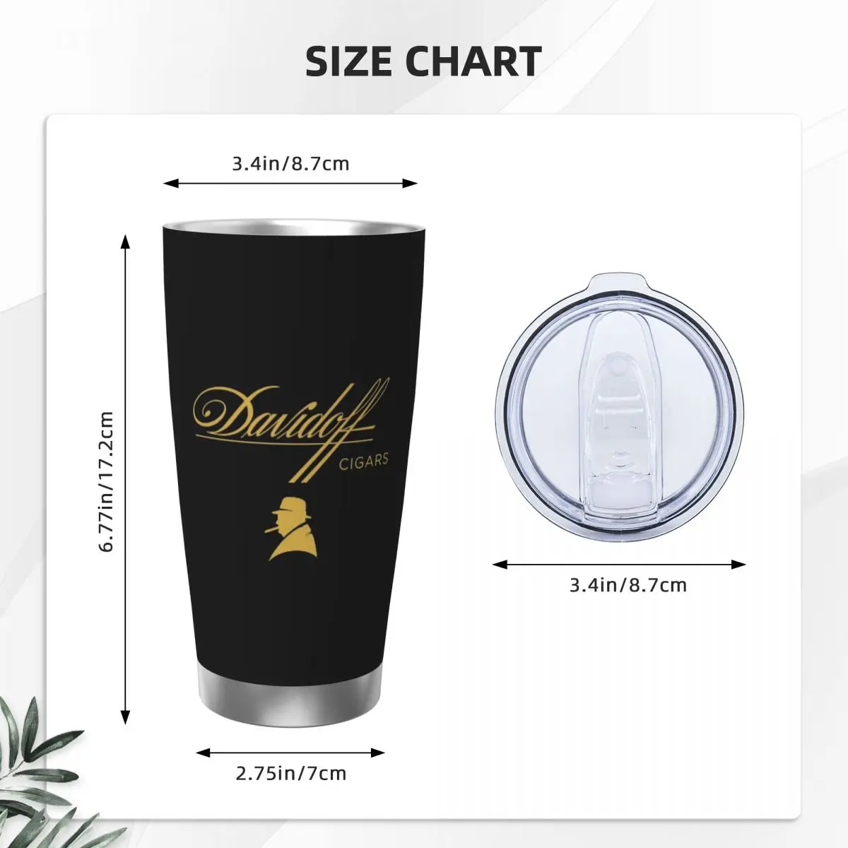 Фото Черный стакан Davidoff Cigars из нержавеющей стали, кружки с вакуумной изоляцией, термохолодная чашка, соломинки с крышкой, 20 унций №2