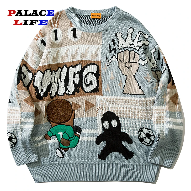 

Autumn Men Knitted Jumper Sweaters Harajuku Loose Fashion Casual Male Pullovers Hip Hop Funny Cartoon Graphic Streetwear