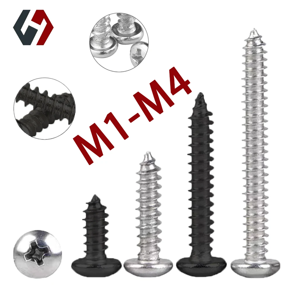

100/1000Pcs Phillips Round Head Self Tapping Wood Screws M2M3M4 Carbon Steel Nickel Plated/Black Drywall Pc Computer Case Laptop
