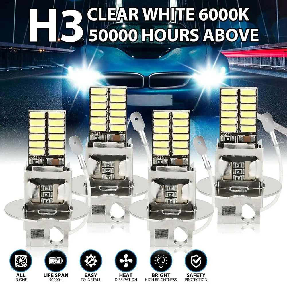 

4 шт., Автомобильные светодиодные лампы H3 4014 24-SMD 6000 лм