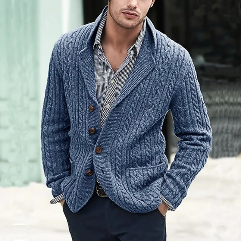 

Vintage Male Long Sleeve Collar Solid Wool Jackets Winter Button Knitted Cardigan Jumper Autumn Twist Thick Men's Sweater Coats