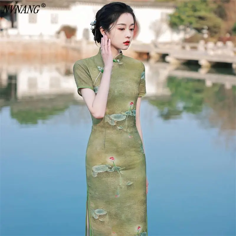 

Nvnang Chinese Cheongsam, Fairy Dress Retro Daily Eclipse Bone Dress Young Girl Style Republic Style Dress