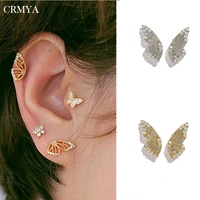 crmya gold silver plated stud earrings for women piercing cz zircon butterfly earrings for women wholesale jewelry 2022