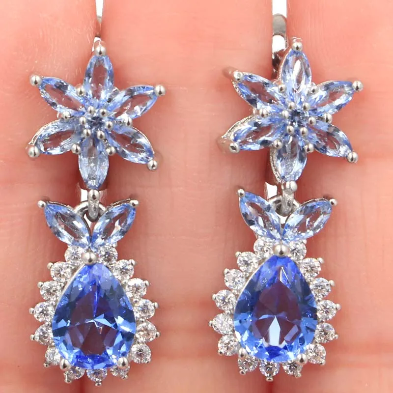 

Серьги из серебра 925 пробы с фиолетовым танзанитом и розовым турмалином