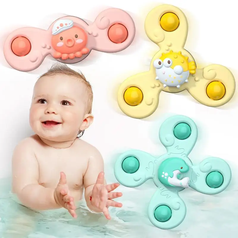 

3pcs Suction Cup Toys Cartoon Animal Rotating Spinning Top Bath Toys For Toddlers Spinning Top Infant Toys For Bathing
