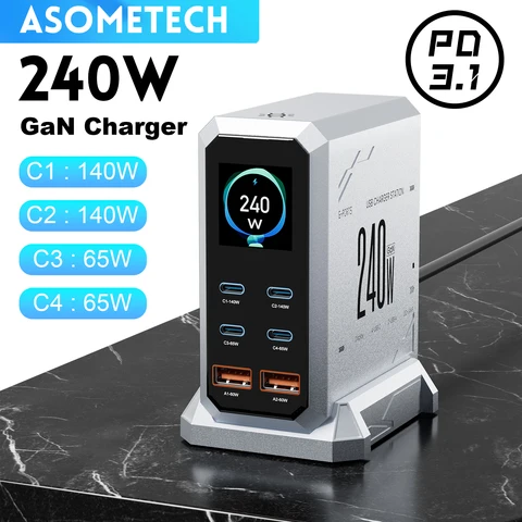 240W GaN Быстрое Зарядное Устройство PD3.1, 6-портовая Зарядная Станция — фото товара