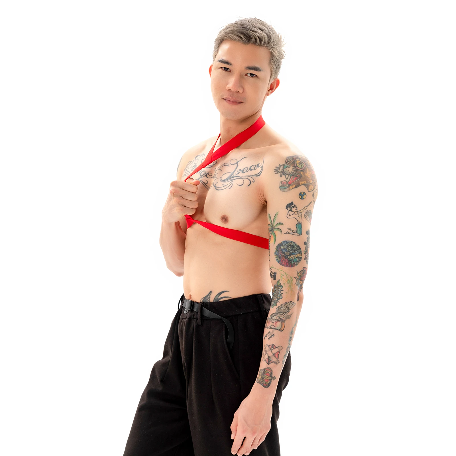 

Sexy Men Stretchy Party Boy Harness With Chest Design Nightclub Trendy Male Muscle Chest Halterneck Strap Costume Hanging Neck