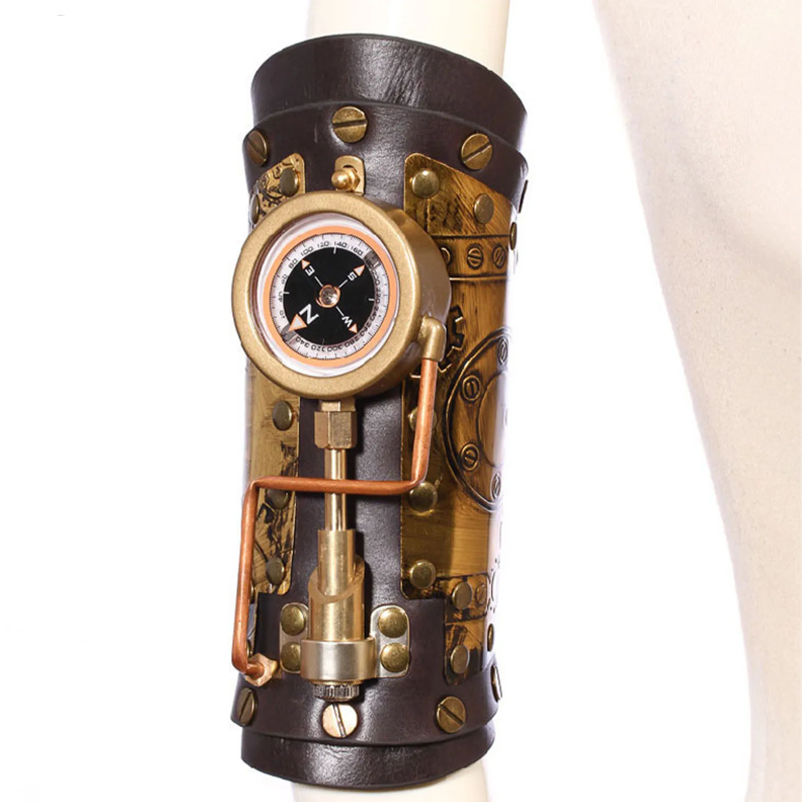 

Medieval Vintage Bracers Faux Leather Armor Bracers Steampunk Compass Costume Props Gothic Decoration Zinc Alloy Brass Armor