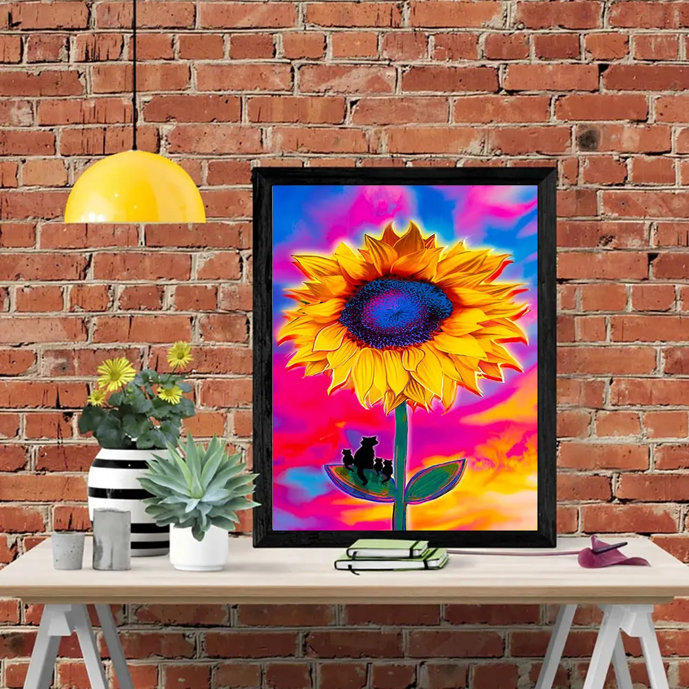 

KAMY YI Следуйте за цифровой пастой круглая дрель квадратная дрель Подсолнух Кот Сделай Сам домашнее искусство декоративная живопись