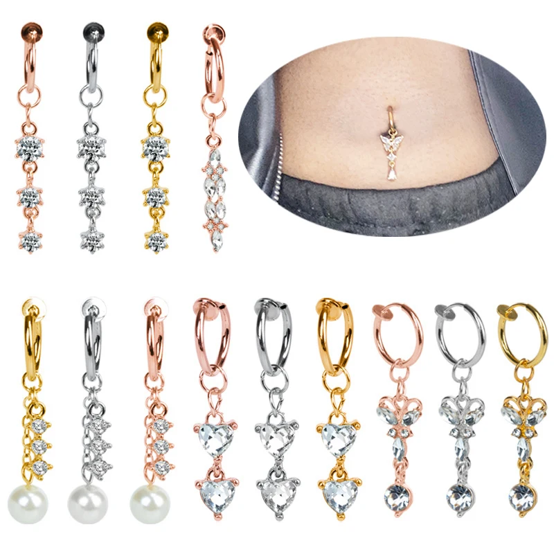 

1PC Body Puncture Jewelry Navel Fake Pircing Ring Fake Belly Button Rings Fake Belly Piercing Faux Belly Cartilage Earring Clip