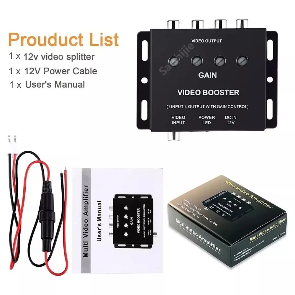 

Автомобильный видеоразветвитель, 1-4 канала, AV-видеоусилитель, разветвитель, усилитель, поддержка сигнала CVBS для автомобильного ЖК-DVD-плеера