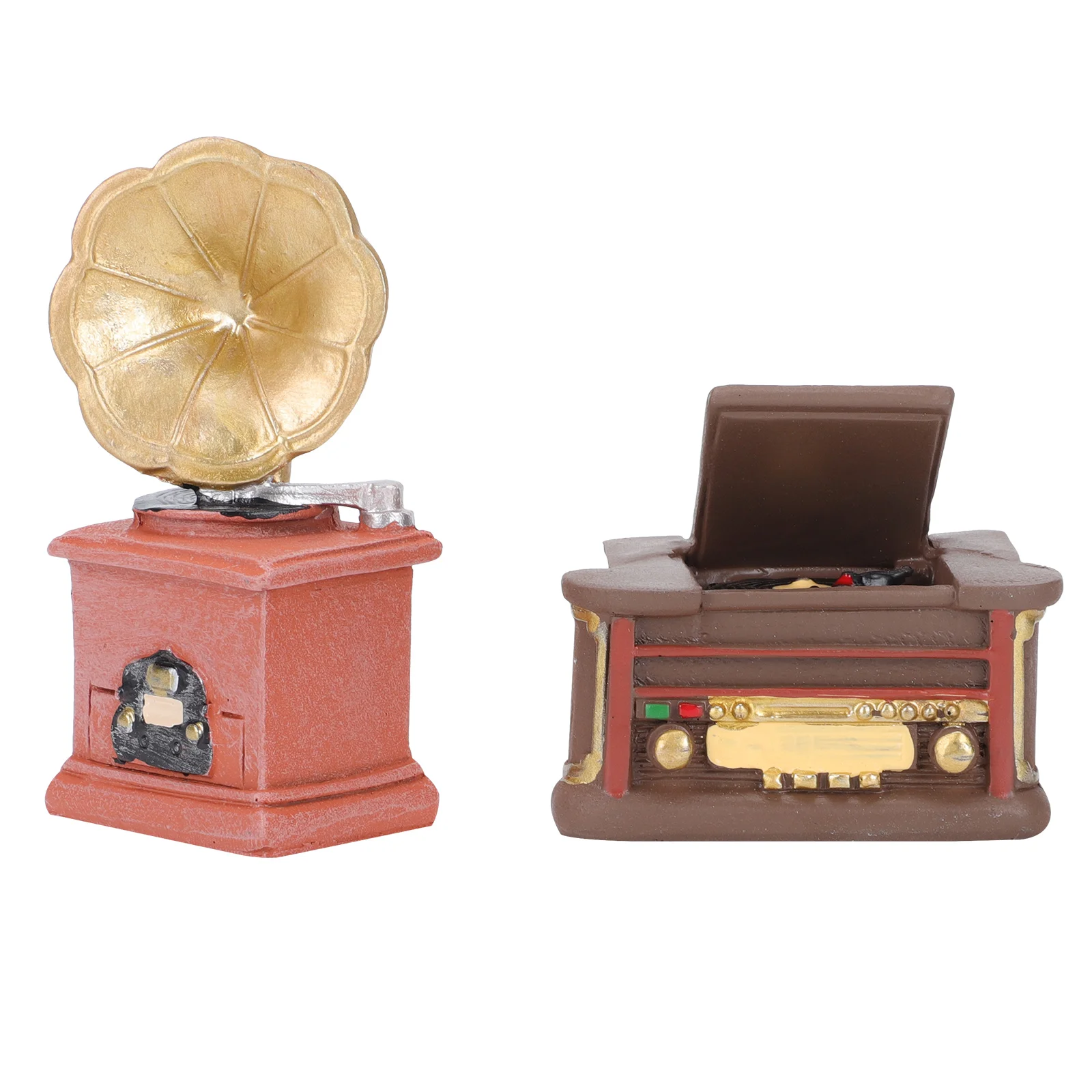 

2 Pcs Miniatures Vintage Ornaments Model House Decor Decorate Small Radio Landscape Adornment Scene Resin Accessory