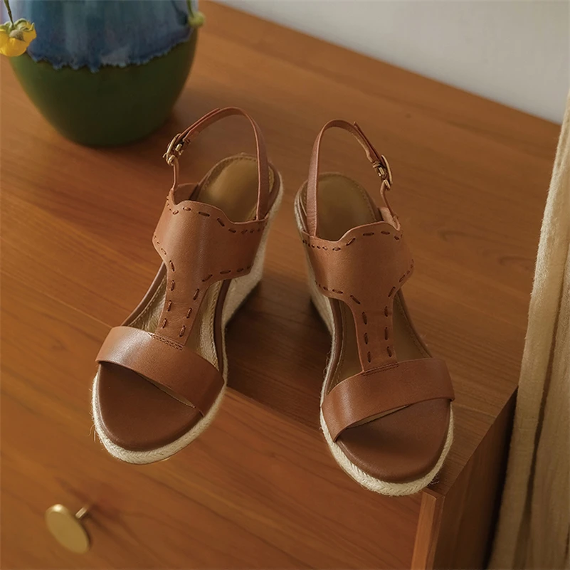 Женские босоножки на танкетке Meotina летние сандалии из натуральной кожи с