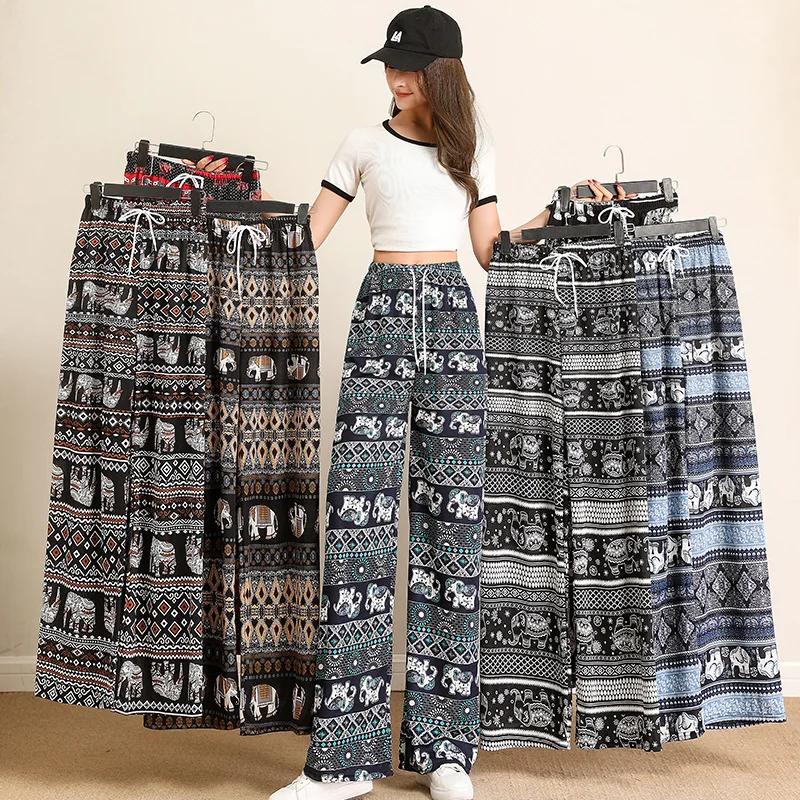 

Women's High-waisted Wide-legged Pants Elephant Print Pants Summer Thin Straight Pants Casual Bottoms 2023 New