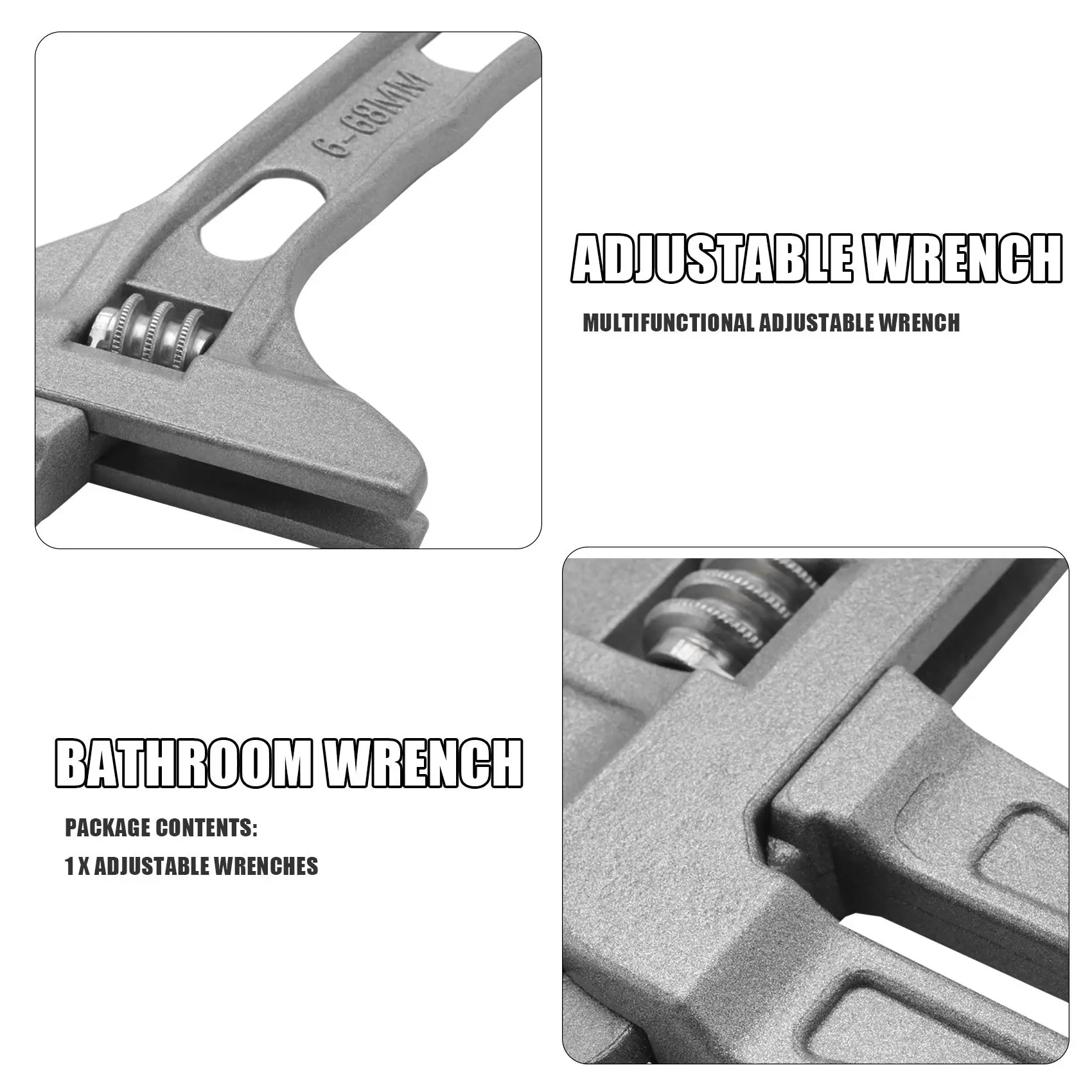 Разводные ключи Широкий ключ 6-68 мм Ключ для ванной комнаты Ручные инструменты