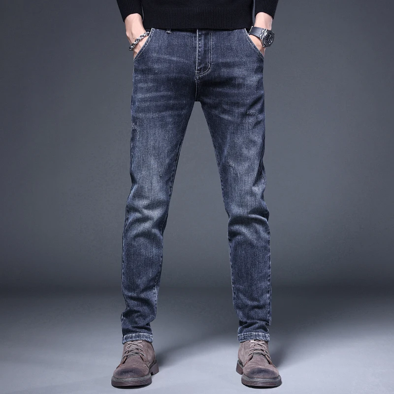 Джинсы мужские облегающие модель 2023 года модные повседневные брюки в Корейском