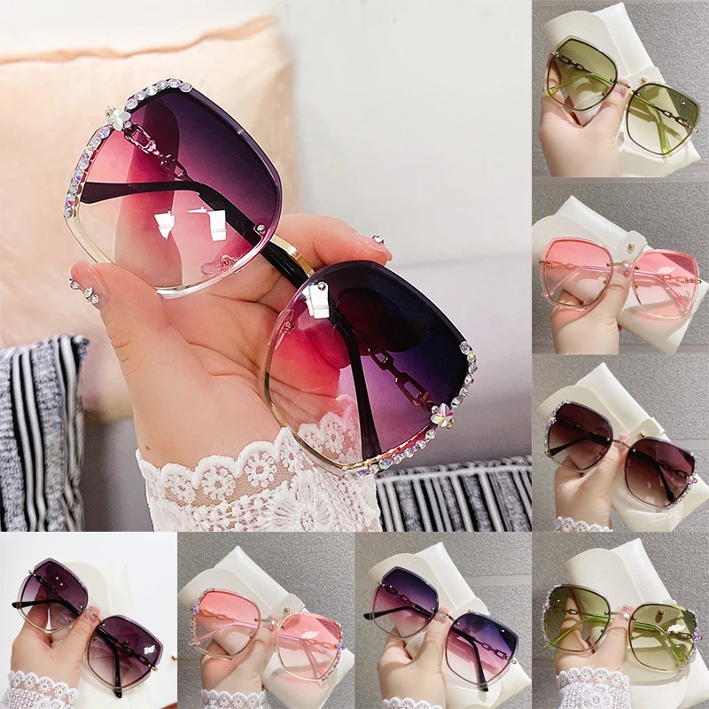 

Avant-garde Diamond-studded Square Sunglasses Literary Women 2022 Brand Designer Sun Glasses Vintage Shades Female Pink Eyewear