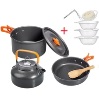 camping cooking utensils outdoor aluminum tableware set kettle pans pots hiking picnic travelling tourist supplies equipment