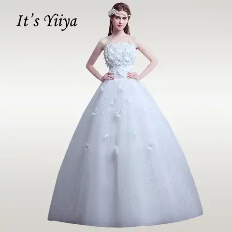 Wedding Dresses White Tulle Floral Strapless Sleeveless Lace up Sequins Bling Floor Length Pleat Simple Bride Ball Gowns XXN136