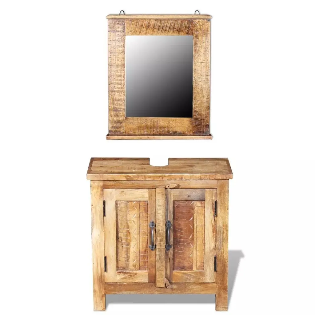 

Bathroom Vanity Cabinet with Mirror Solid Mango Wood