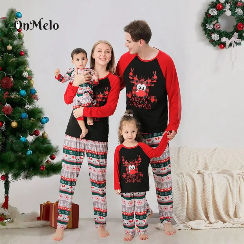 

OnMelo 2022 Christmas Family Homewear 2Pcs Pyjamas Children Clothes Baby Christmas Outfit Family Matching Fashion Sleepwear