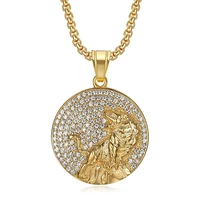 hip hop iced out tiger pendant necklace male gold color stainless steel chains for men round animal jewelry dropshipping