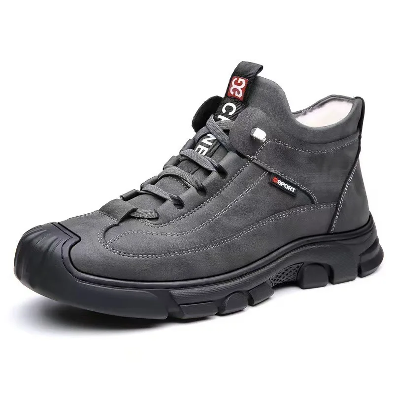 Мужские зимние ботинки кожаные теплые хлопковые туфли с шерстяной подкладкой