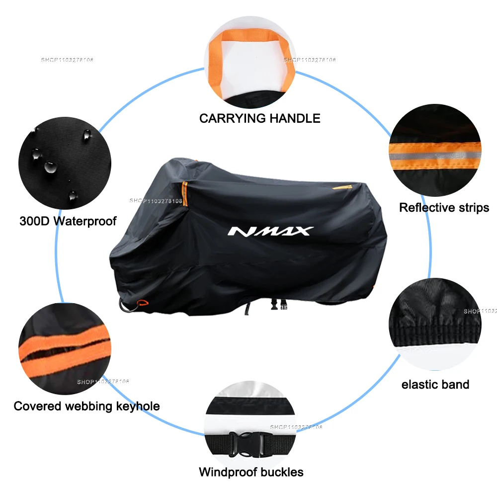 Фото Для Yamaha NMAX 125 150 155 2015-2019 чехол для мотоцикла, водонепроницаемый уличный всесезонный пылезащитный УФ-защитный чехол от дождя для мотоцикла №2