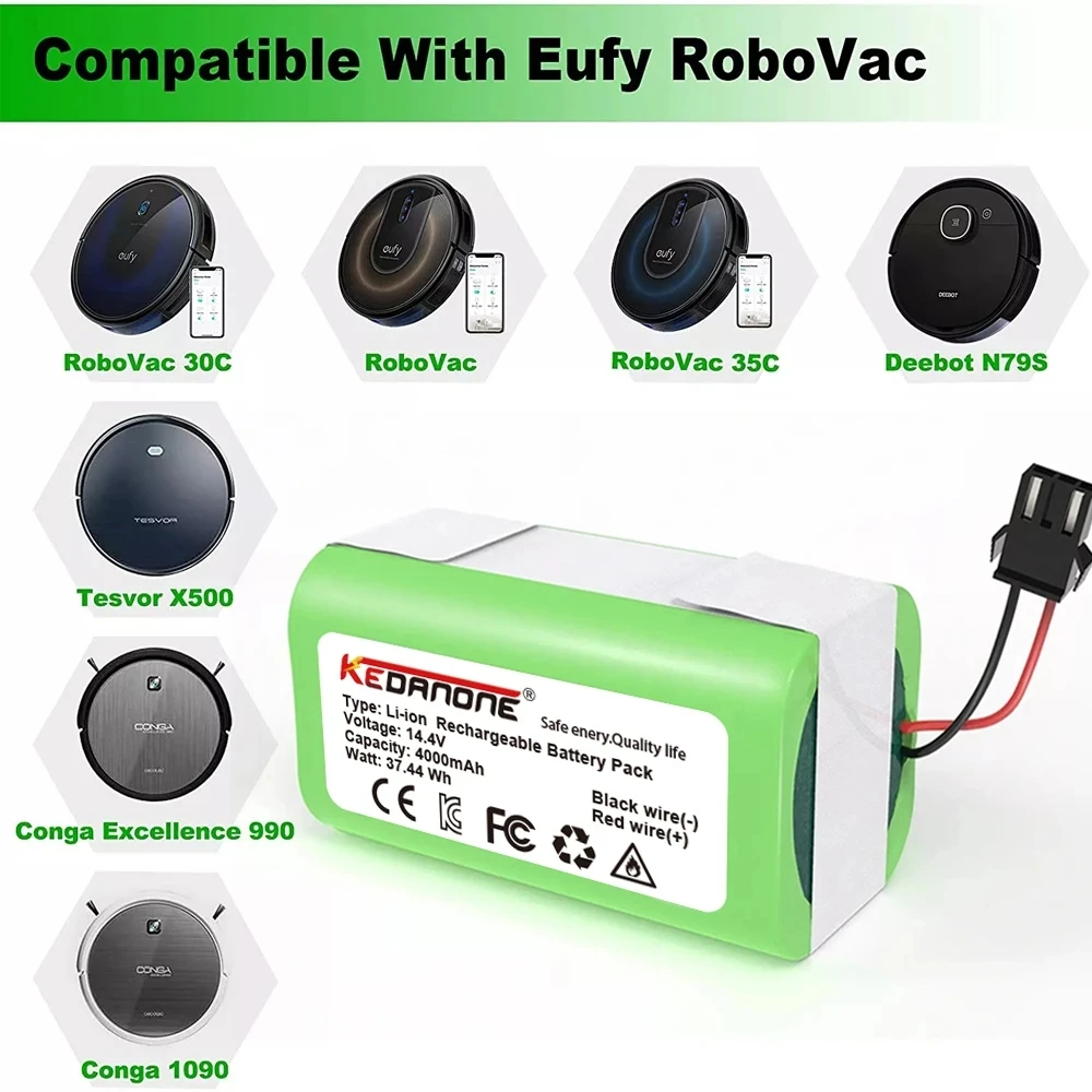 

Аккумулятор для Conga Excellence 990 Ecovacs Deebot N79 N79S DN622, Eufy Robovac 11 11S 12 15C 15S 35C 14,8 V 3500mAh, литий-ионный аккумулятор