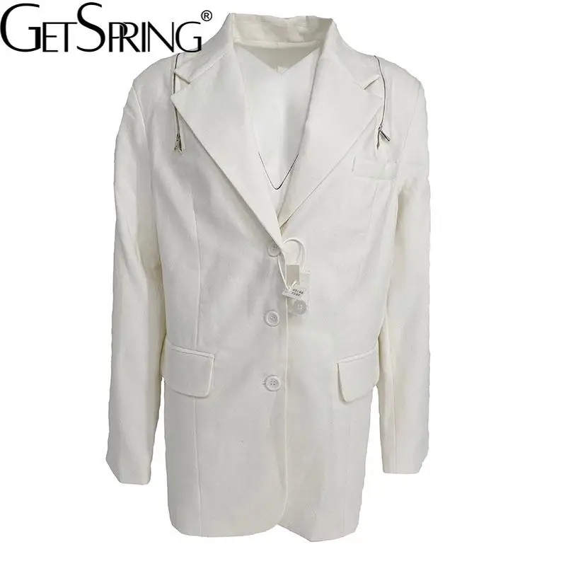 

Getspring Wholesale 2022 Spring Women Blazer Jacket Loose Long Suit Zipper Hollow Out Blazer Suit Oversizde Dropship