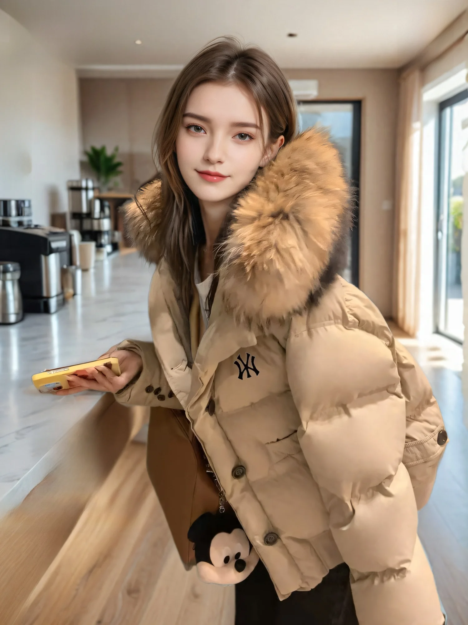 Ole 2024 новинка зимы пуховик с большим меховым воротником одежда на хлопковой