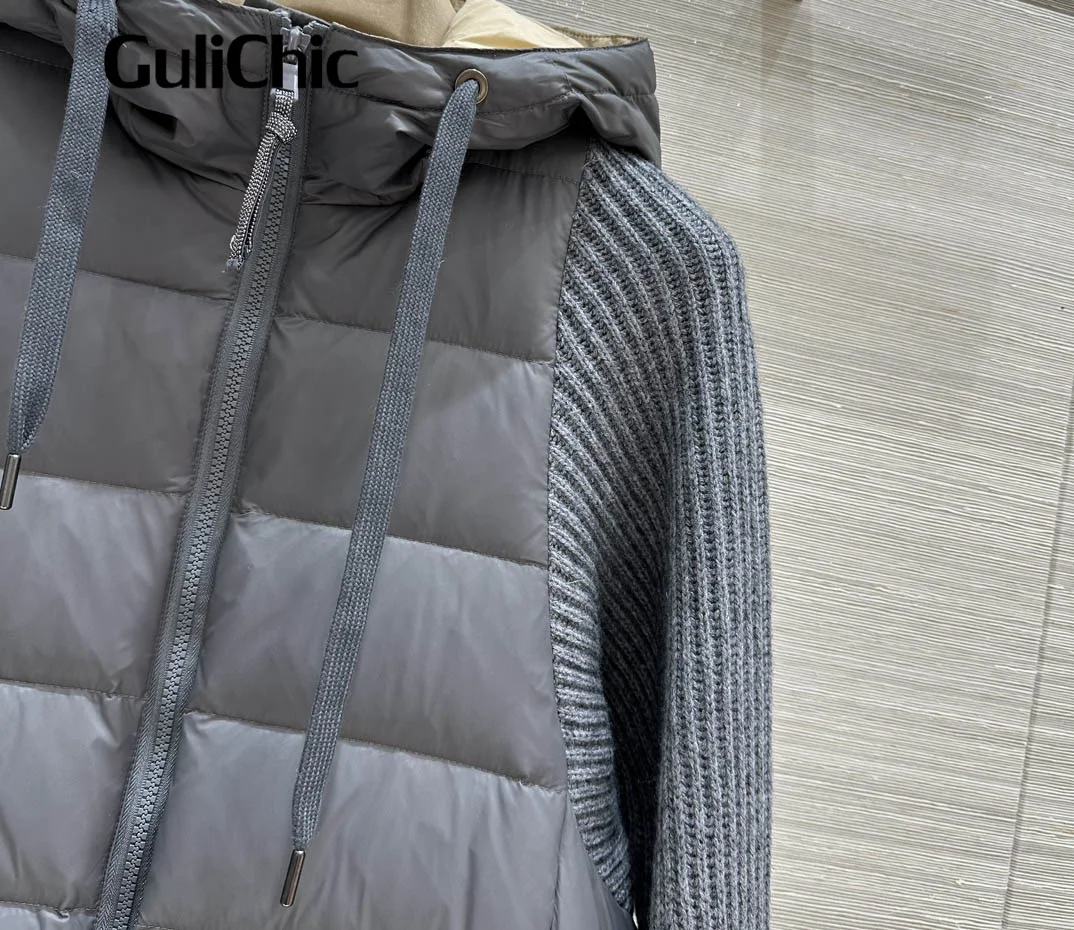 9 18 GuliChic темпераментный лацкан с двойной молнией шерстяной вязаный рукав