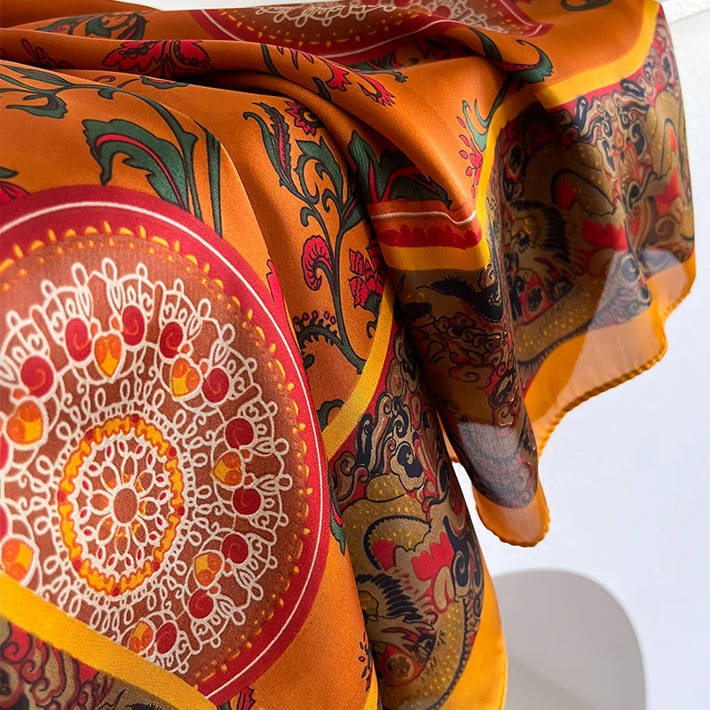 2024 Новый шелковый шарф 110x110 см роскошный брендовый дизайнерский женский модный