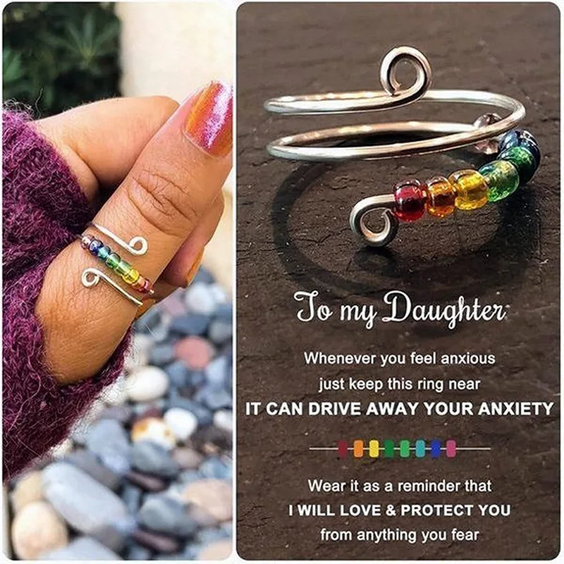 

Hot New Rainbow Bead Ring for Women Rotatable Stainless Steel Bead Ring Anxiolytic Decompression Ring Gift Jewelry Wholesale