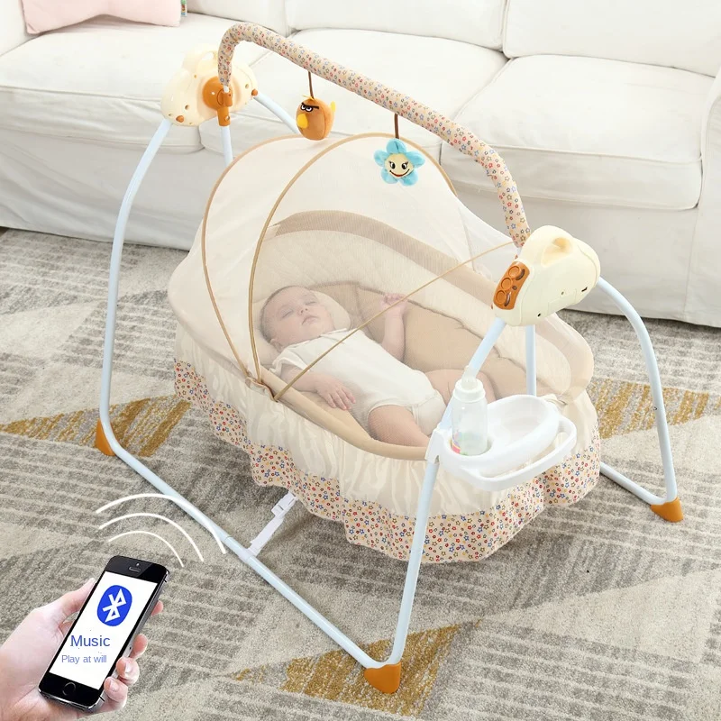 Simple Folding Electric Cradle Bed Rocking Chair Intelligent Crib Mother Baby Supplies Children's Bed Large Space Rocking Chairg