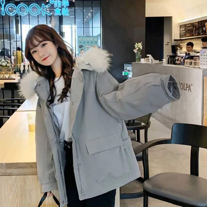 Fashion Lapel Parker Cotton Jacket Women's Fashion Ladies Winter Clothes Thick Hooded Warm Loose Down Cotton Jacket Coat Women