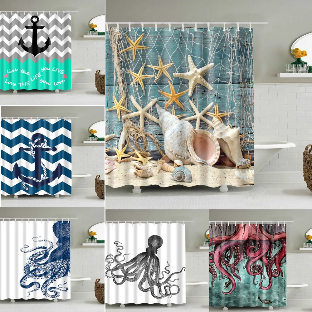 

Shower Curtains with Hooks Bathroom Curtain Anchor Octopus Starfish Bath Shower Curtain Decor Bath Curtain Bathroom Door Screens