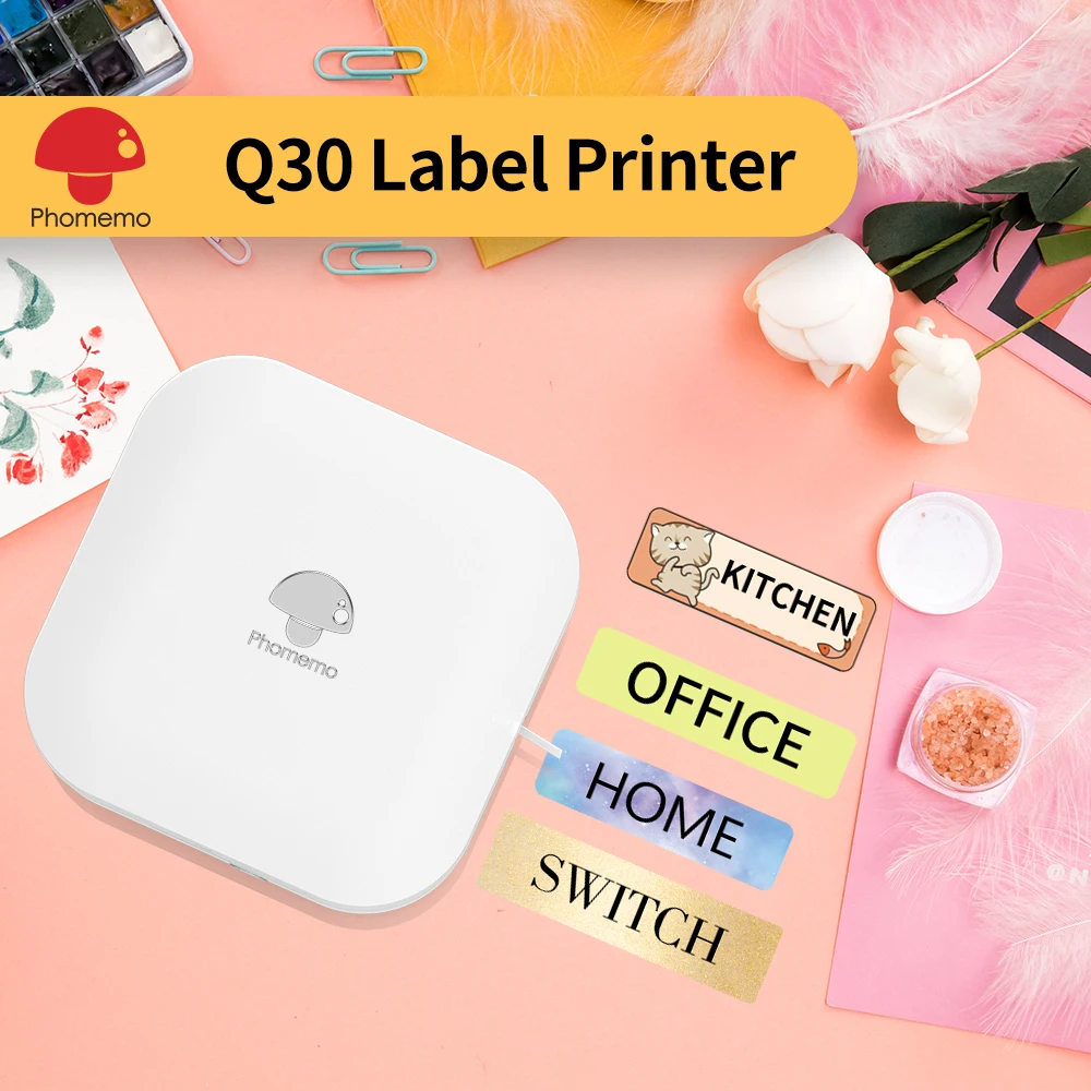 Phomemo Q30 Label Maker Wireless Mini bluetooth Thermal Printer Portable Adhesive 6-15mm Sticker 203dpi Barcode Labeling Machine