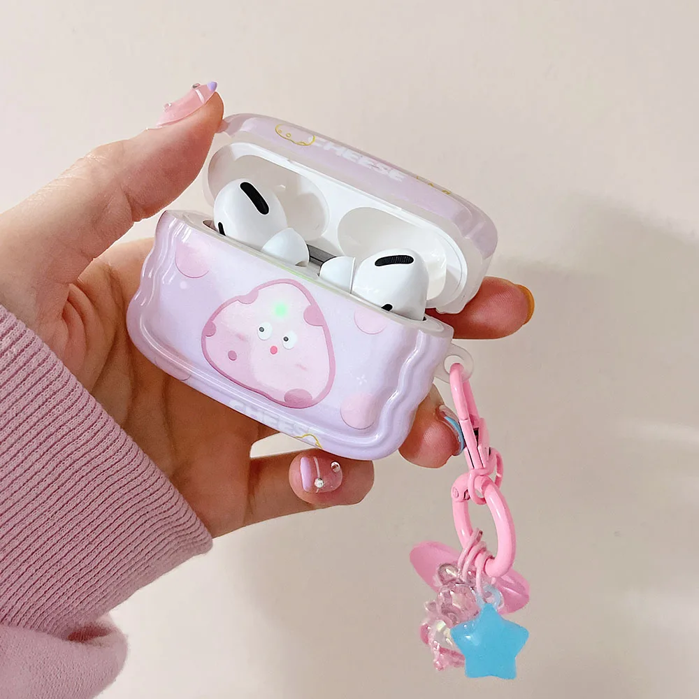 Earphone Funda For AirPods Pro 2 Cute Case with Heart Star Keychain Lovely Cheese Cover for AirPods 3 AirPod 1/2 Headset Box images - 6