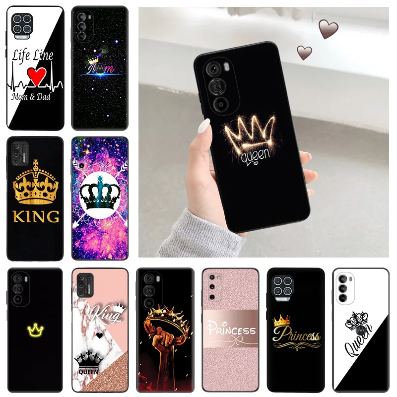 

Силиконовые черные телефонные чехлы Queen King Crown для Motorola Moto G73 G53 G Stylus Edge 30 20 One G9 G82 G72 G52 G32 G22 G200, чехол