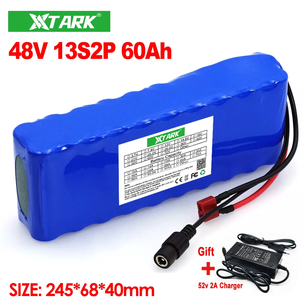 

E-Bike 48V 50Ah 60Ah 18650 li-Ion 13s2p Lithium Batterij Pack Motorcycle 350W 1000W Electric Scooter Battery Built-In 20A BMS