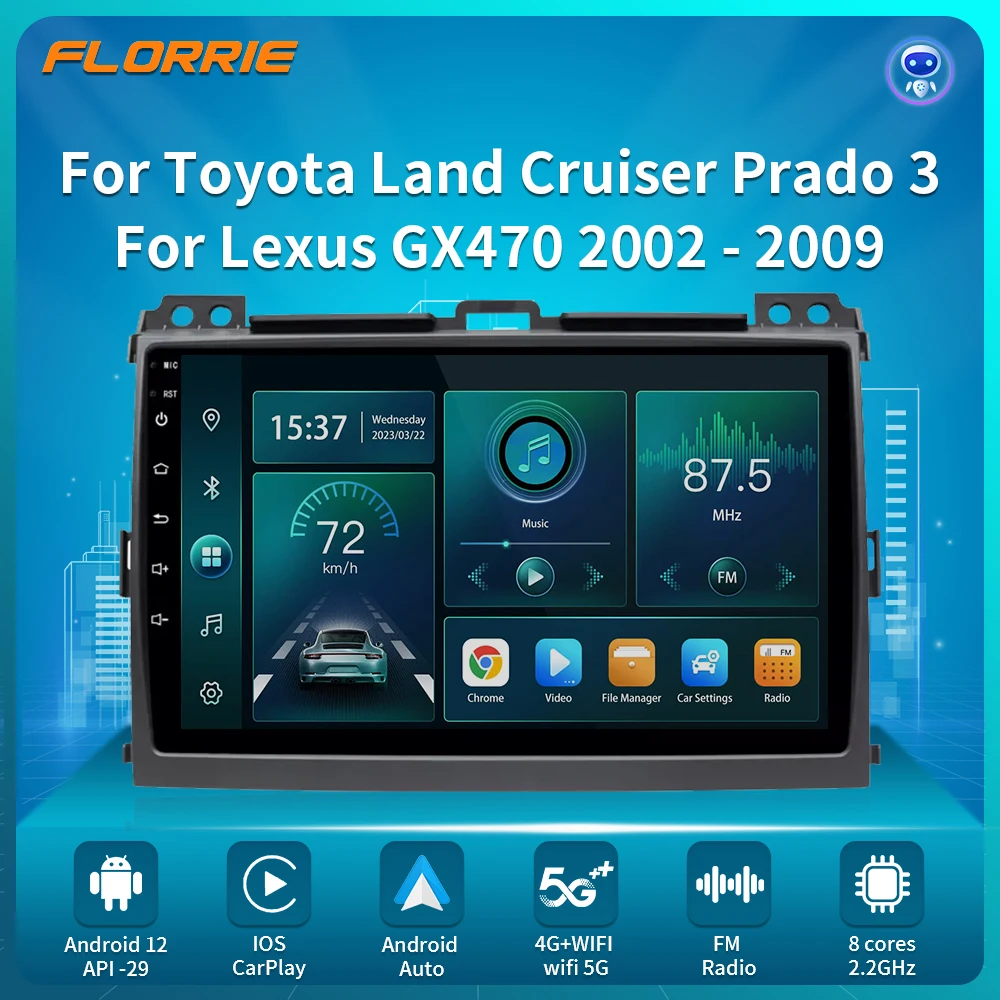 

2Din Android 12.0 Car Radio Multimidia Video Player Navigation GPS For Toyota LAND CRUISER Prado 120 2003-2009 Head Unit 4G BT