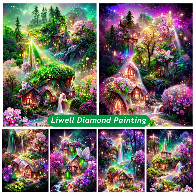 

Dream Cottage In Fantasy Forest Landscape Diamond Painting Full Drills Cross Stitch Magical Tree With Lumin Stone Art Decor