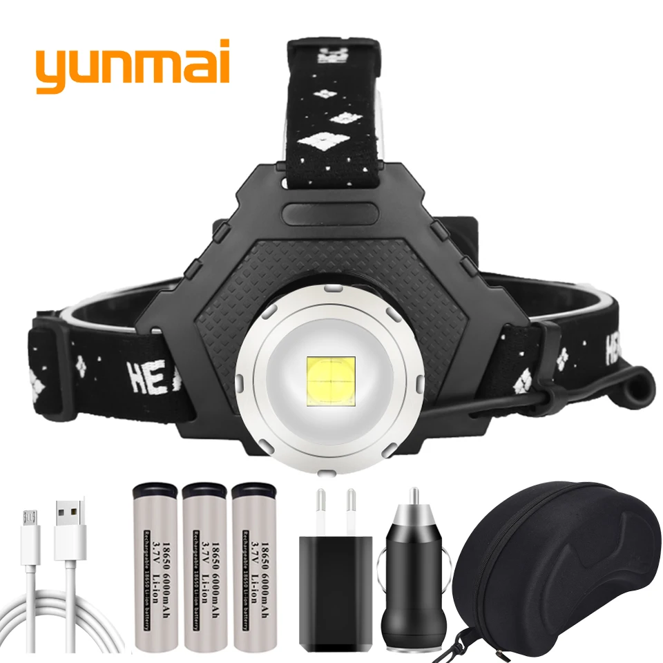 

YUNMAI Xhp90.2 Powerful Led Headlamp Zoomable Headlight 18650 Battery Head Flashlight Lamp Lantern Waterproof for Camping torch