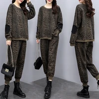 ladies fashion suit spring 2021 new style western leopard print top sportswear casual loose trousers two piece trousers suit